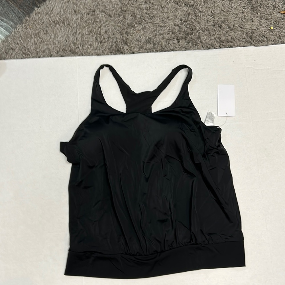 New Meet. Curve Tankini Swimsuit Top/Solid Black Scoop Neck Racer Back 2x